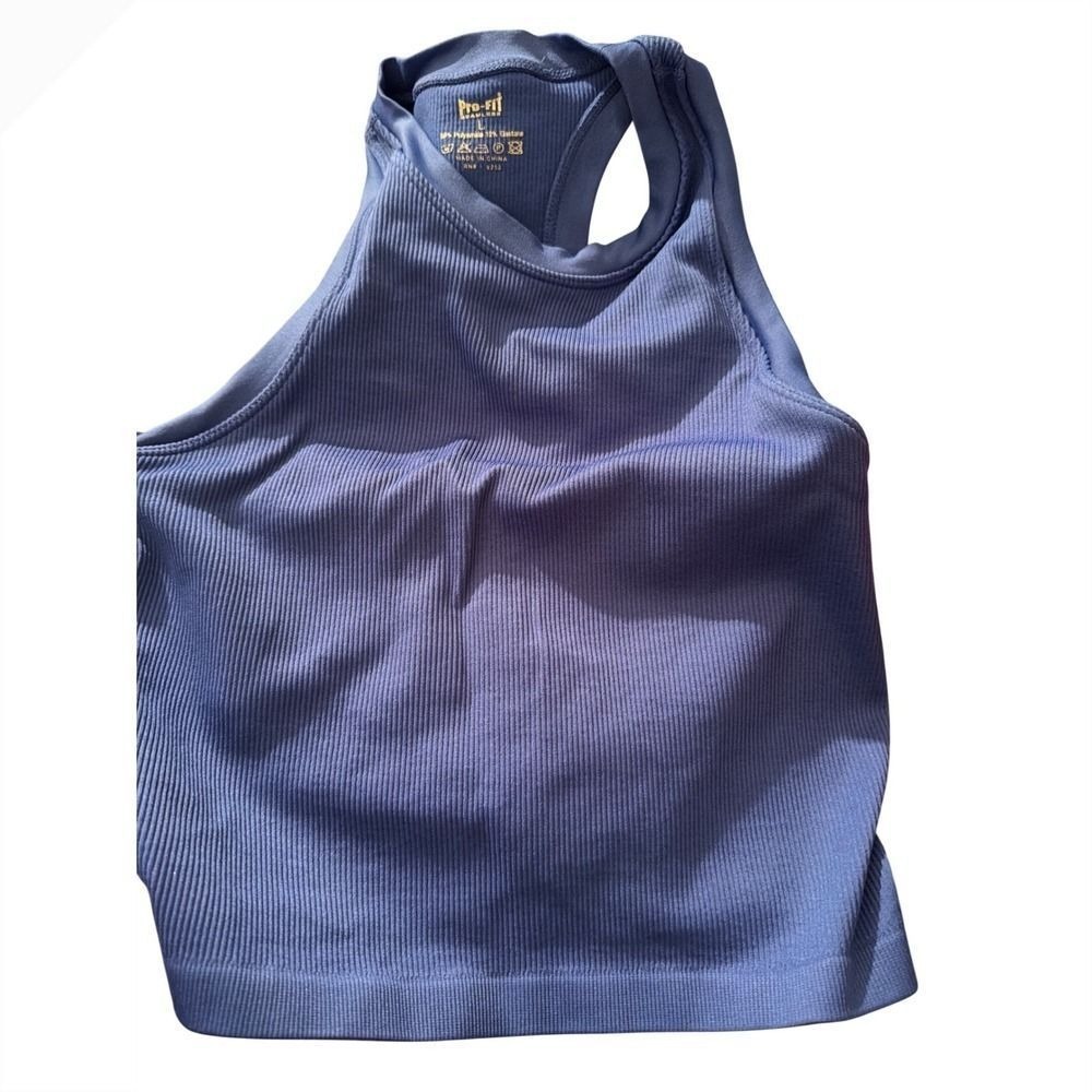 Pro-Fit Seamless Blue Ribbed Racerback Sports Bra Large Athleisure Gym Top m